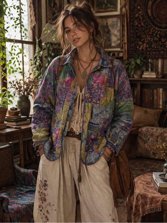 Anna And Frank Jackets & Blazers - Anna And Frank Multicolor Silk Patchwork Jacket cottage bohemian festival